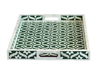 Handmade Bone Inlay Wooden Modern Pattern Serving Tray, Handmade Furniture Trays & Platters, Bone Inlay Tray, || Free Shipping