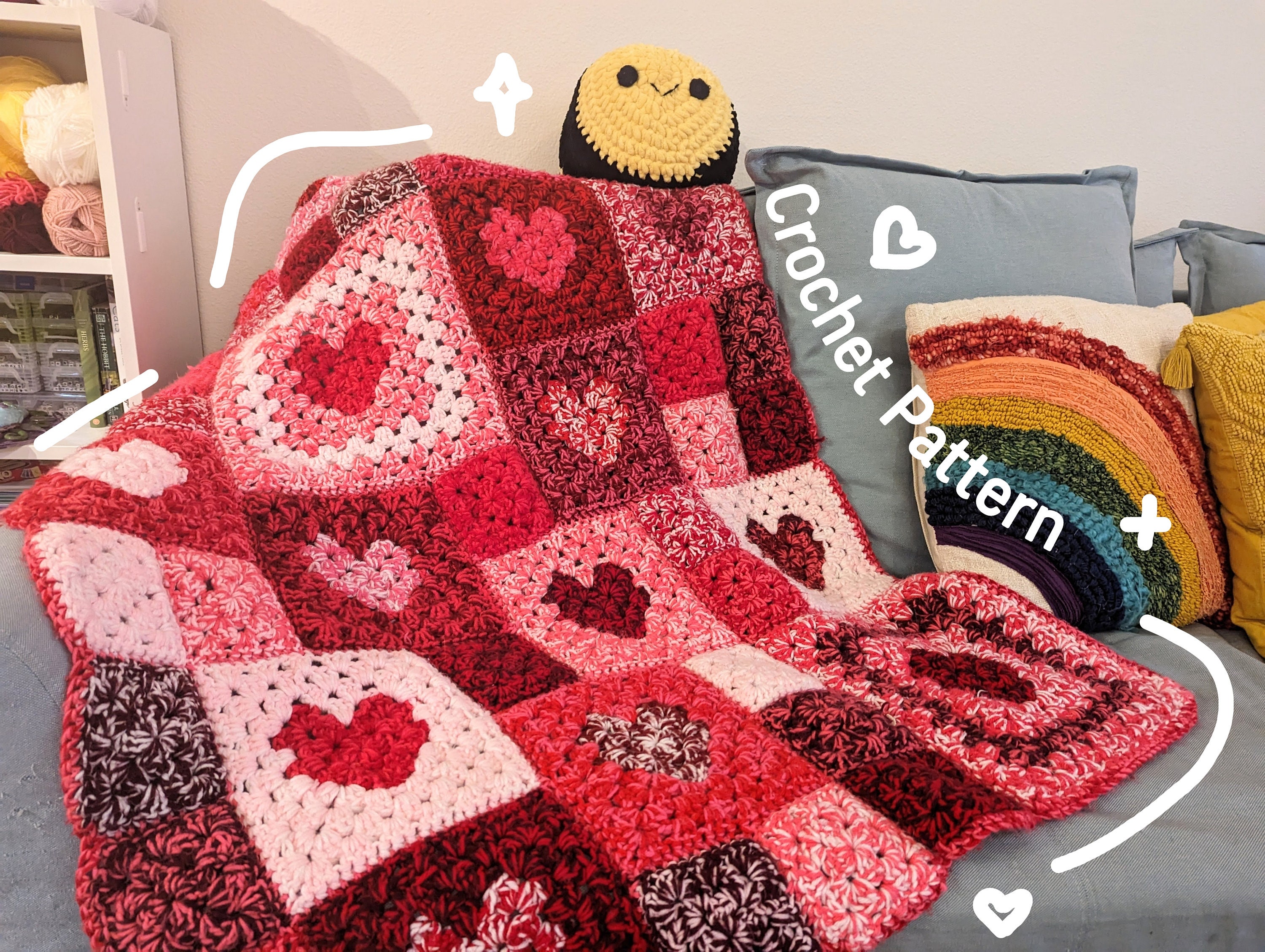 Crochet Blanket Pattern. Heart Baby Blanket Pattern. Easy Valentines Gift  Crochet Afghan. Modern Unique Love Heart Throw Handmade Blanket 