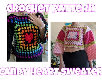 Candy Heart Crochet Sweater | Beginner Friendly Crochet Pattern