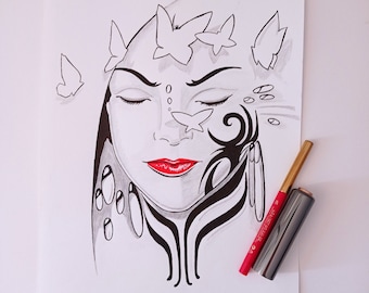 DAFNE DRAWING in pencil and pen / Abstract portrait / Pencil Art / Wall decoration.