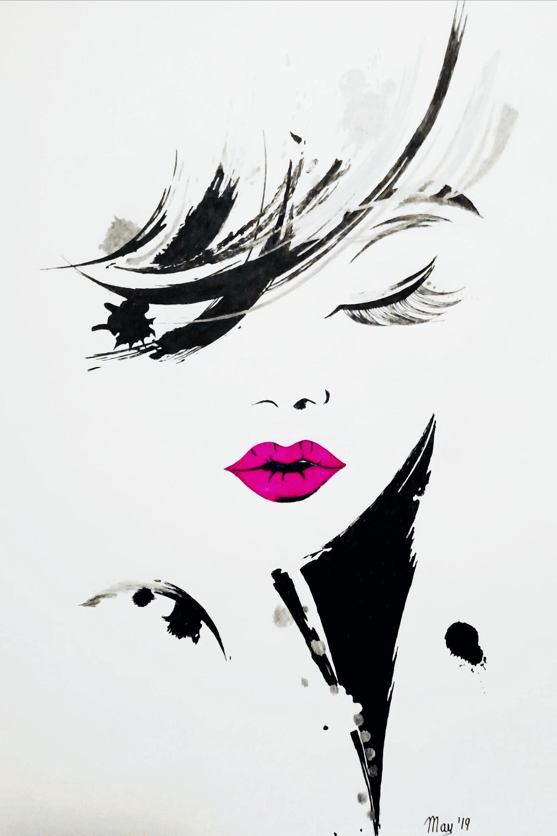 CHLOÉ DRAWING in Pencil and Pen / Abstract Portrait / Pencil Art / Wall ...