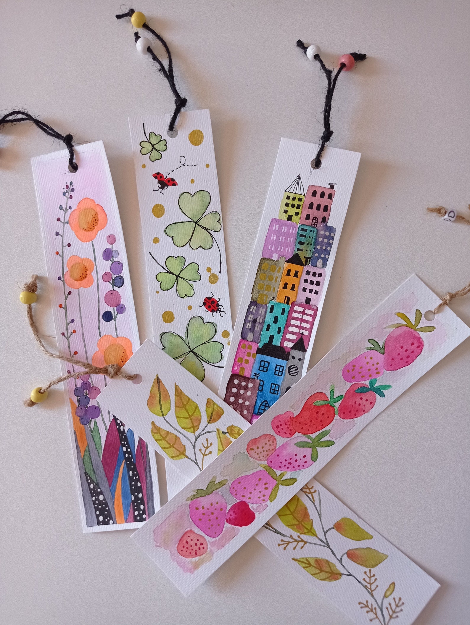 Watercolour BOOKMARKS, Hand Painted, Set of 2 Assorted Bookmarks, for ...