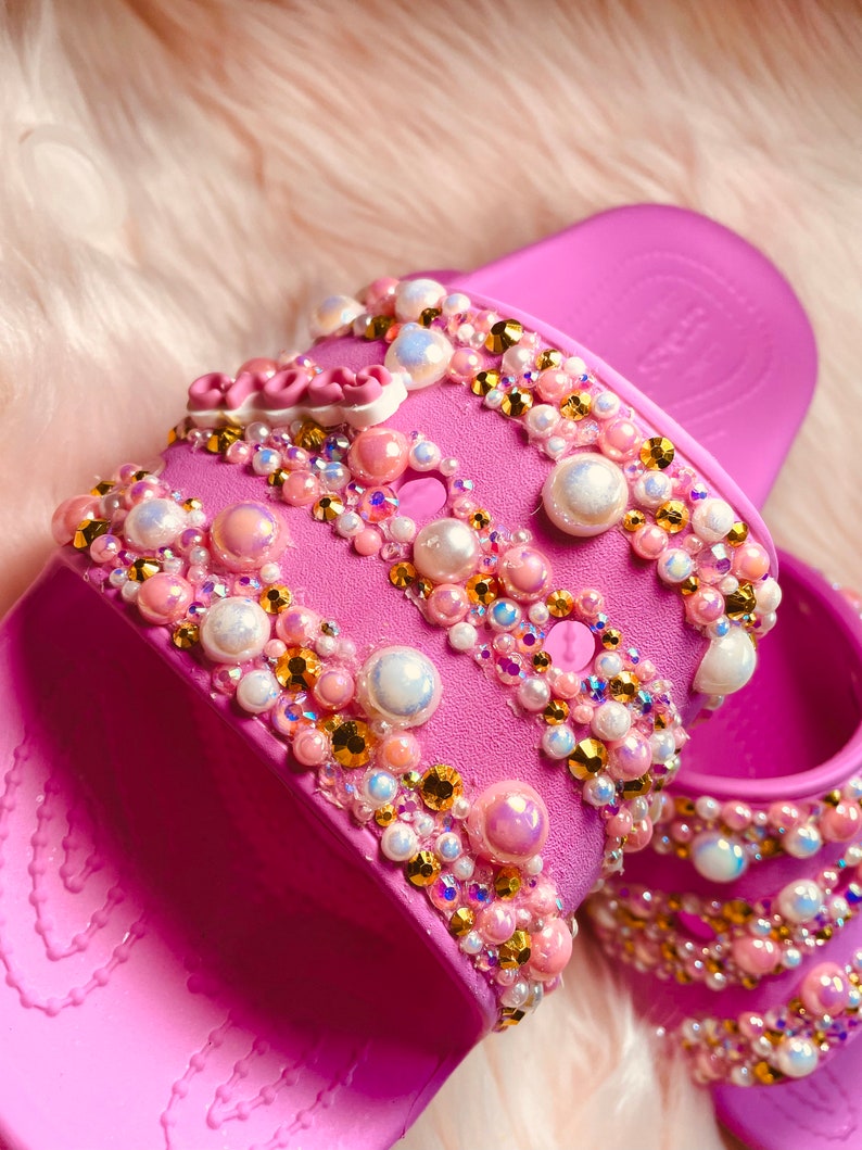 Pink Custom Croc Slides Bling Croc Sandals Slides With Etsy