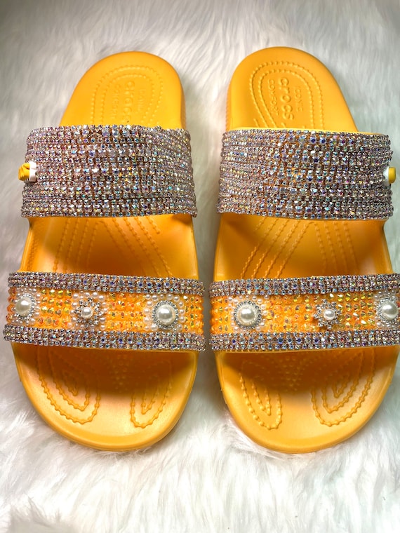 Custom Crocs Orange Bling Size 7 Women's