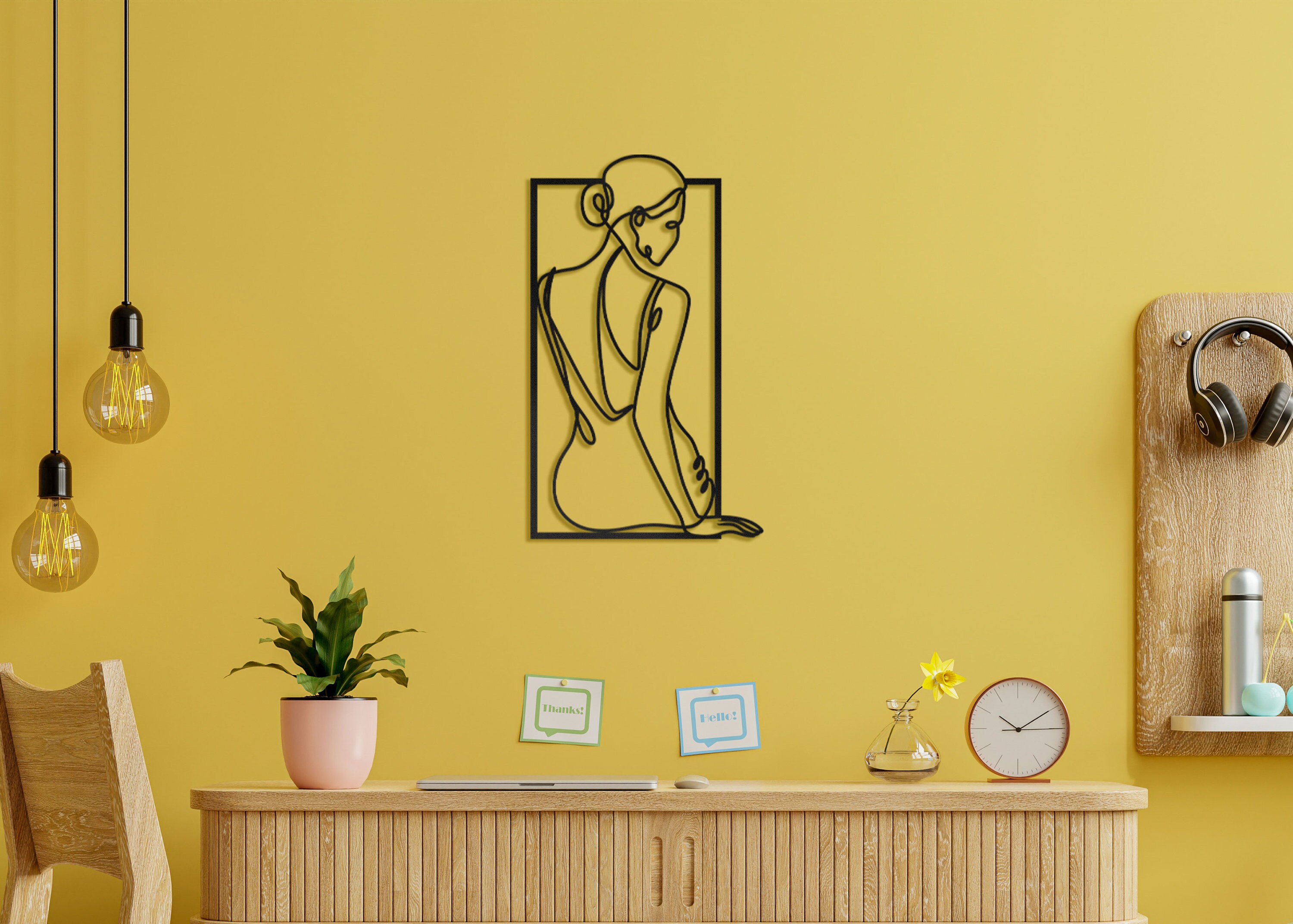 Female Face Metal Wall Art, Woman Turning Her Back Wall Decor, Black