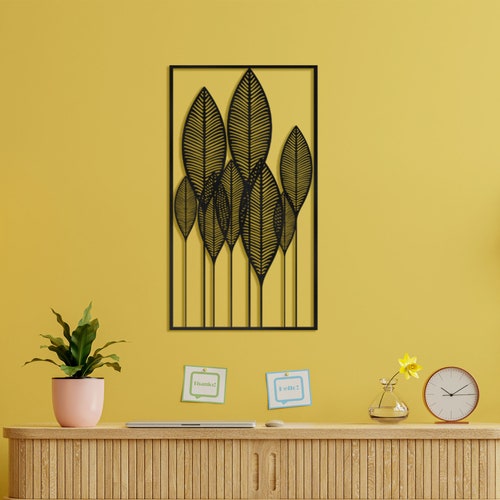 Leafes Metal Wall Decor, Black Metal Leaf Wall Art, Metal Decor for the Garden, Dried Gold Leaves Wall Art ,New shops House Metal Decor, 30
