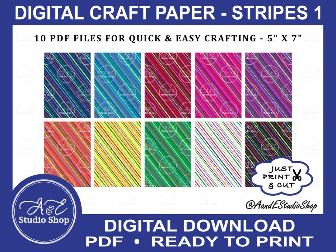 Digital Craft Paper - 5" X 7" - Multicolored Stripes - PDF Ready to ...