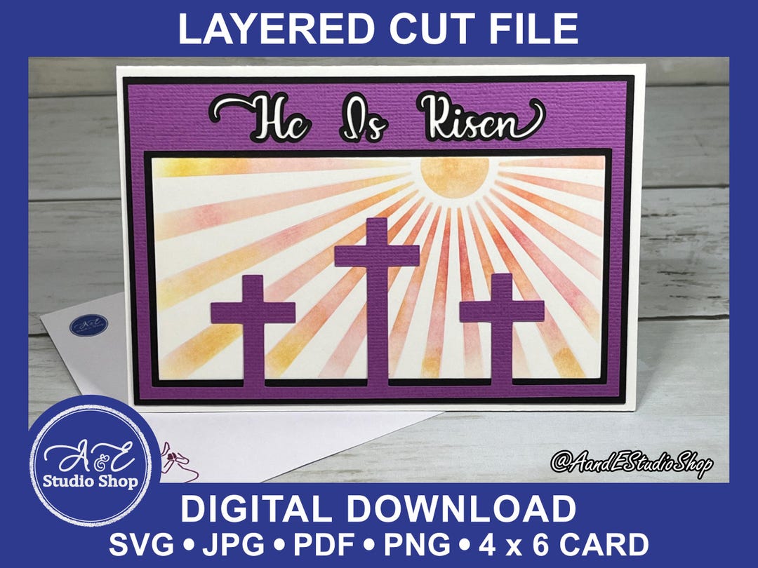 Easter 3D Layered Papercut Card - He is Risen - Crosses and Sun Rays ...