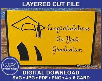 Cartão de Formatura 3D em Papel Recortado em Camadas - Parabéns pela sua Formatura - Contorno da Beca e do Capelo - Arquivos de Corte e Imagem SVG, Download Bônus de Ambiente (Somente para Download)