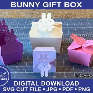 Coffret cadeau ou boîte de bonbons - lapin - téléchargement numérique uniquement - fichiers image et coupe SVG - papier cartonné - baptême, anniversaire, communion, Pâques, etc.