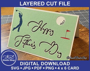 Father's Day 3D Layered Papercut Card - Happy Father's Day - Golfer - SVG Cut & Image Files, BONUS ENV (Digital Download Only)