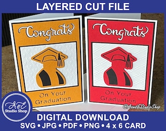 Cartão de Formatura 3D em Papel Recortado em Camadas - Parabéns pela sua Formatura - Silhueta de Formando - Arquivos de Corte e Imagem SVG, Envelope Bônus (Somente para Download)