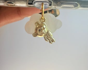 Kindle Charm Dust Plug, Beary Cloudy Gold Mini Bear & Cloud , Kindle Accessories , PrettyLittleBookishThings, Bookish Gifts for Her, USB C