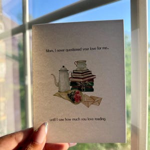 Tarjeta para el Día de la Madre con temática de libros, lista de deseos, estilo minimalista, acuarela, bonitos obsequios para amantes de los libros, regalos para mamás que aman la lectura