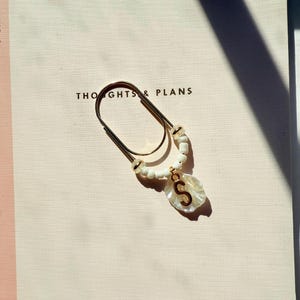 Pearl Shell Initial Planner Clip - Custom Gold Letter Bookmark - Neutral Bookish Gift