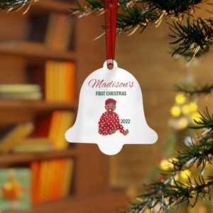 Personalized First Christmas 2022 Metal Ornament for Baby Girl
