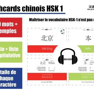 Flashcard chinois HSK 1 pour les débutants version PDF digital à télécharger