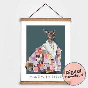 Lama Fashion Print, Digital Download Animal Print, Fashion Digital Print, Lama Print, Girls Bedroom Wall Print, Fashion Digital Print,