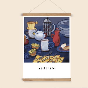 Blue Print, Still life, Wall Art, New Home Gift, Still life Decor Print, Cups Print, Kitchen Wall Print, Kitchen Wall Decor, Blue Vase