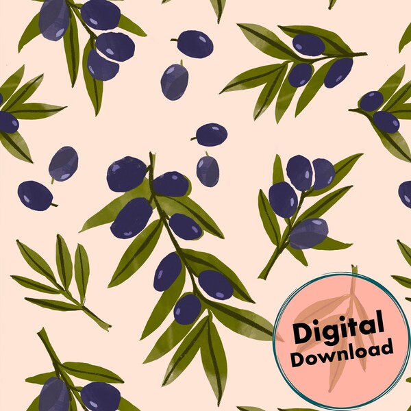 Olive Pattern,  Plant Digital Pattern , Olives Digital File, Plant Digital Download, Olive Textile Pattern, Plant Pattern, Olives  Wall Art