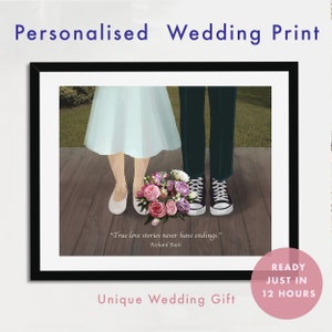 Personalised Wedding Gift, Personalised Couple Portrait, Anniversary Gift, Shoe Custom Portrait, Wedding Gift Couple, Personalised Wall Art