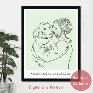 Custom Portrait from photo, Line Custom Couple Portrait, Me and My Pet  Custom Portrait, Custom Line from Photo, Custom Couple Line Drawing