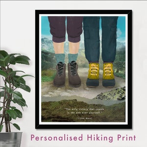 Personalisiertes Paar Wandern Print, Benutzerdefinierte Wandern Berg druckbar, Reisen benutzerdefinierte Print, Jubiläum individuelles Geschenk, Hochzeitsgeschenk