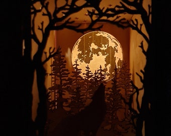 Book Nook/Diorama Kit-Moonlight Wolf with lights, Halloween