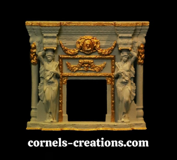 Miniature Maison De Poupée 1:12 - Commode Cheminée Européenne Avec Tiroirs Dorés, Fait Main