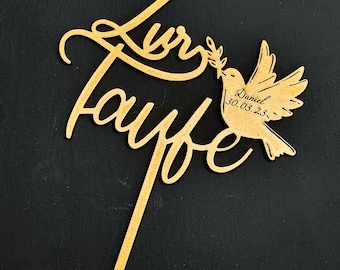 Cake Topper laser cut cnc Taufe 200mm hoch, dxf svg Zur Taufe Friedenstaube christen baptize DIY SVG Vektor Zuschnitt Download Design Gravur