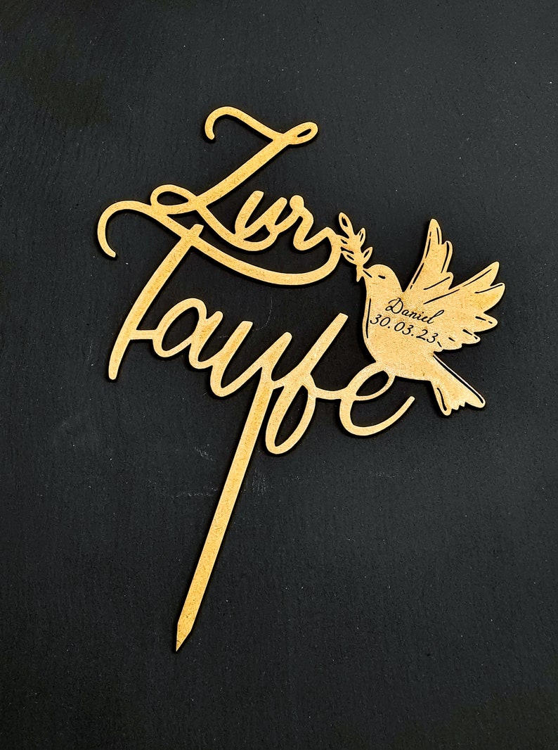 Cake Topper laser cut cnc Taufe 200mm hoch, dxf svg Zur Taufe Friedenstaube christen baptize DIY SVG Vektor Zuschnitt Download Design Gravur zdjęcie 1