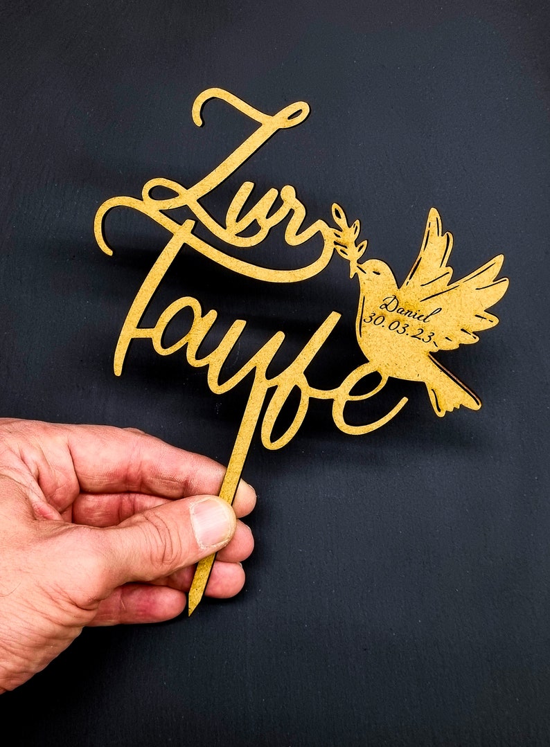 Cake Topper laser cut cnc Taufe 200mm hoch, dxf svg Zur Taufe Friedenstaube christen baptize DIY SVG Vektor Zuschnitt Download Design Gravur zdjęcie 4