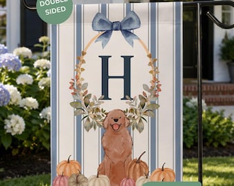Custom Dog Garden Flag, Autumn Pumpkins Welcome Sign, Personalized Monogram Pet Yard Art