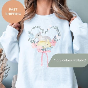Vintage Bunny Sweatshirt, Coquette Trendy Crewneck Sweater, Bunny Lover Gifts, Pink Aesthetic Top, Cute Spring Easter Graphic Vintage Shirt