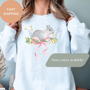 Bunny Rabbit Sweatshirt, Cute Cottagecore Trendy Crewneck Gift For Her, Coquette Bow Sweatshirt Feminine Top Aesthetic Graphic Vintage Shirt