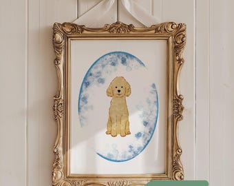 Custom Dog Portrait Wall Art Print, Pink Bow Pet Themed Nursery Decor
