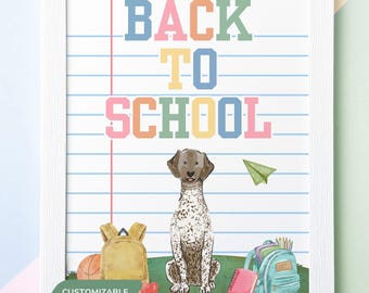 Custom Dog Back to School Wall Art, Watercolor Puppy Classroom Decor in Digital & Print