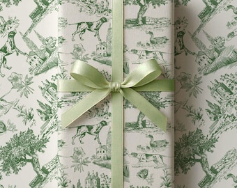 Hunter Green German Shorthaired Pointer Gift Wrapping Paper, Toile GSP Dog Holiday Giftwrap
