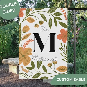 Custom Family Last Name Garden Flag, Vintage Flowers Monogram Yard Art, Personalized Outdoor Porch Decor, New Home Owners Patio Banner Gift