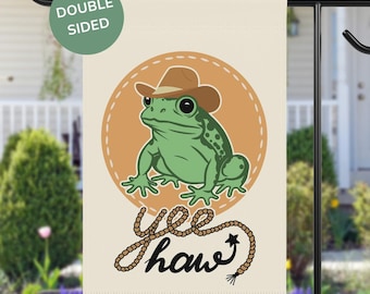Retro Frog Spring Garden Flag Gifts, Western Summer Yard Art, Cowboy Porch Banner Patio Decor, Yee Haw Welcome Sign, Funny Housewarming Gift