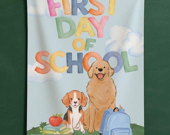 Personalized First Day Of School Banner, Dog Breed Welcome Sign, Pet Classroom Hallway Pennant Flag,  Custom Teacher Puppy Pet Decor