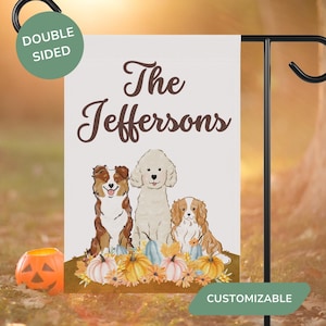 Fall Personalized Dog Breed Garden Flag, Custom Pet Yard Art with Goldendoodle, Labrador & More, Outdoor Porch Decor