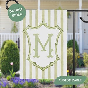 Custom Name Garden Flag, Green Striped Monogram Yard Sign, Personalized Outdoor Porch Decor, New Home Owners Patio Welcome Banner