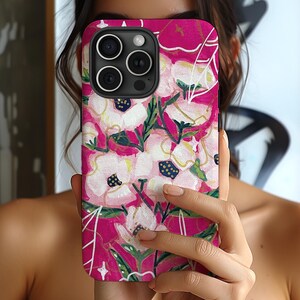 Pink Floral Phone Case, Poppy Flowers Protective Cover for iPhone 16 15 14 13, Samsung Galaxy 23 24, Pixle 8 9, Aesthetic Cute Gifts for Her