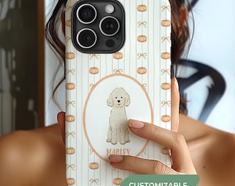 Personalized Pumpkin & Dog Phone Case, Striped Fall Pet Portrait Magsafe Phonecase for iPhone, Google, Pixel