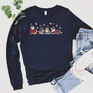 Cozy Christmas Corgi Shirt, Winter Snowflake Long Sleeve T-Shirt, Cute Cardigan Welsh Pembroke Xmas Dog Tshirt, Corgi Mom, Animal Lover Gift