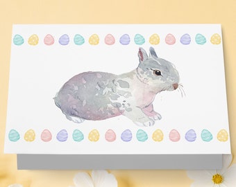 Easter Bunny Watercolor Greeting Card Set, Egg Hunt Rabbit Card Pack, Spring Cottagecore Card Set of 10 Springtime Note Cards with Envelopes