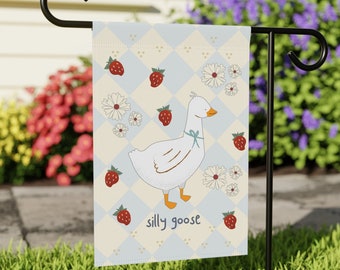 Silly Goose Garden Flag, Strawberry Cottagecore Yard Art, Spring Summer Porch & Patio Decor, Welcome Entry Flag, New Owner Housewarming Gift