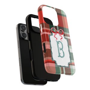 Red Plaid Custom Monogram Phone Case, Christmas Holiday Name Initial MagSafe & Tough Phonecases for iPhone, Samsung Galaxy, Google Pixel bild 5