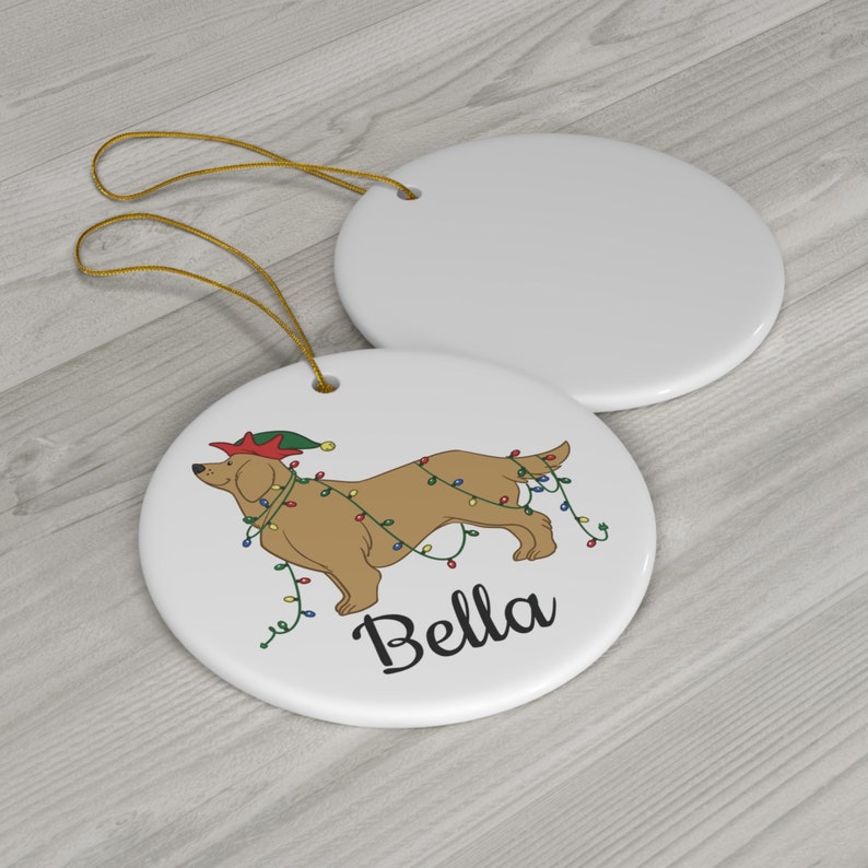 Custom Golden Retriever Dog Ornament, Personalized Pet Name Christmas